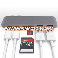 Aluminium Alloy Double/2 Type-C To USB3.0*2 HUB +PD+SD/TF Type-c Adapter Type-c Charger