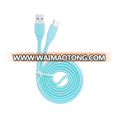 Customized press logo overmolded flat colorful cable usb c 1A/2A for mobile phone