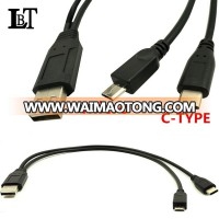 Black 0.3m USB2.0 A Male Charging Cable to Type C Male and Micro USB Male 2 in 1 Charger Date Cables Cord